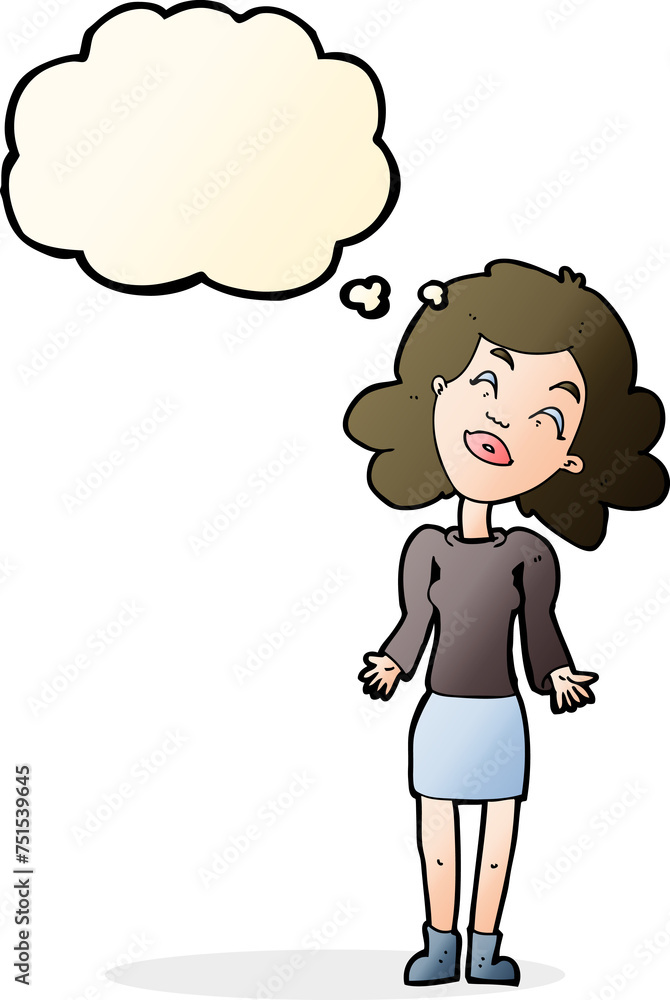 cartoon woman shrugging shoulders with thought bubble cartoon woman shrugging shoulders with thought bubble