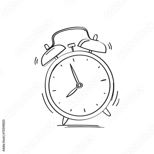 Vector illustration in doodle style. Hand drawn alarm clock ringing