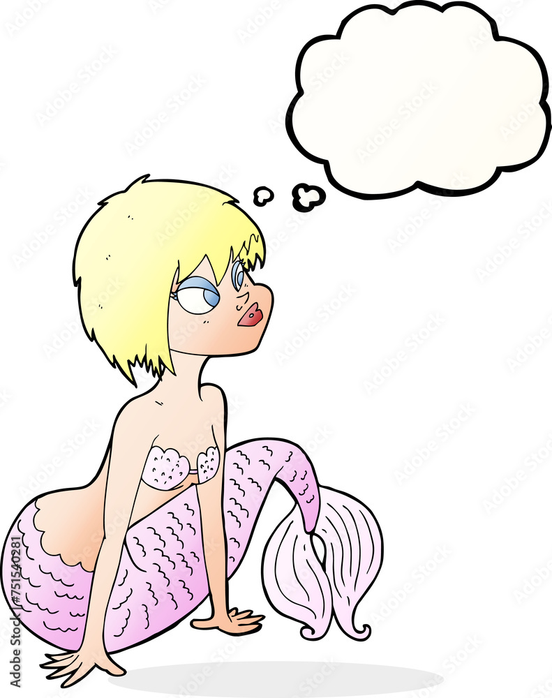 cartoon pretty mermaid with thought bubble
