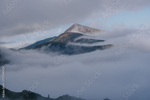 mountain in the fog
