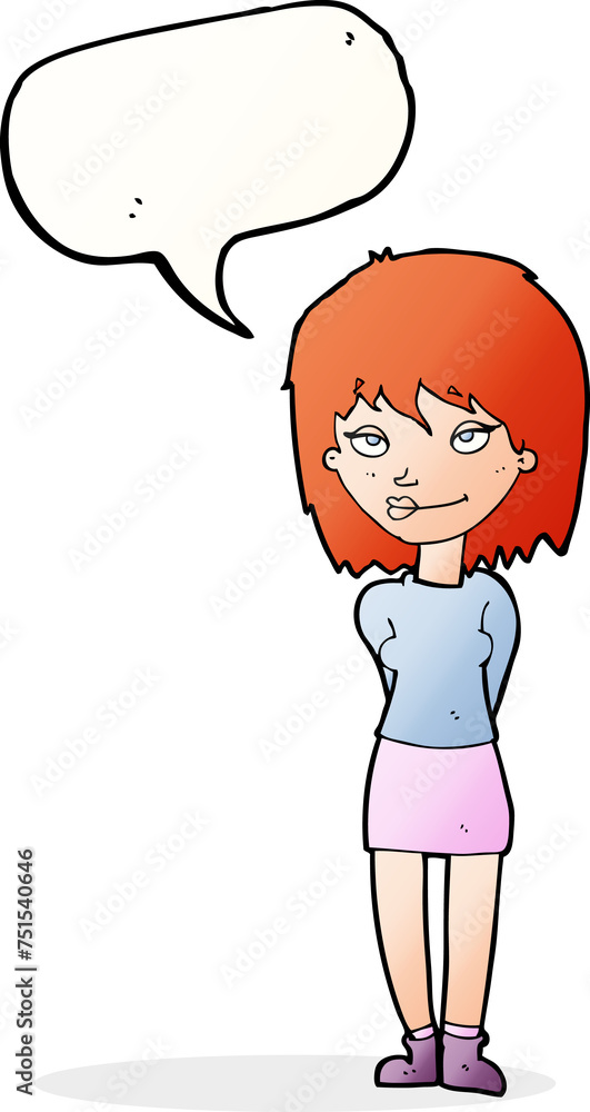 cartoon happy woman with speech bubble