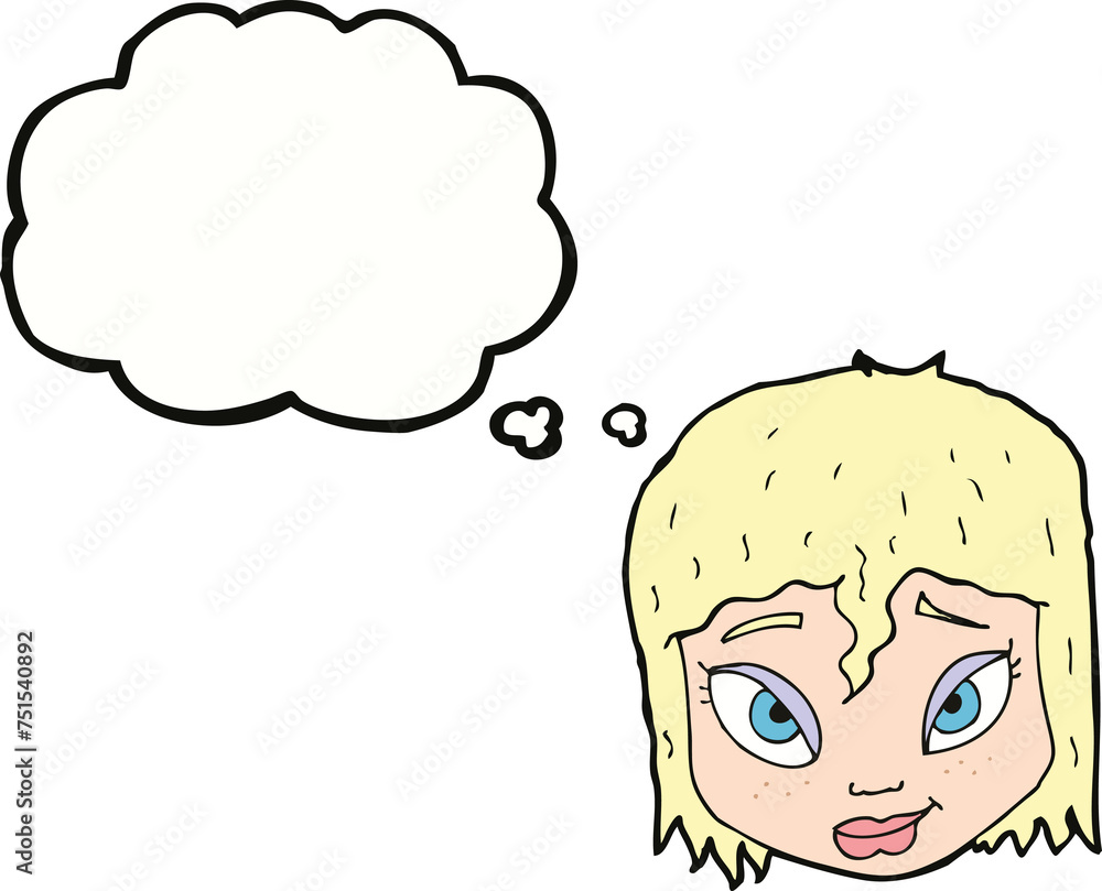 cartoon female face with thought bubble cartoon female face with thought bubble