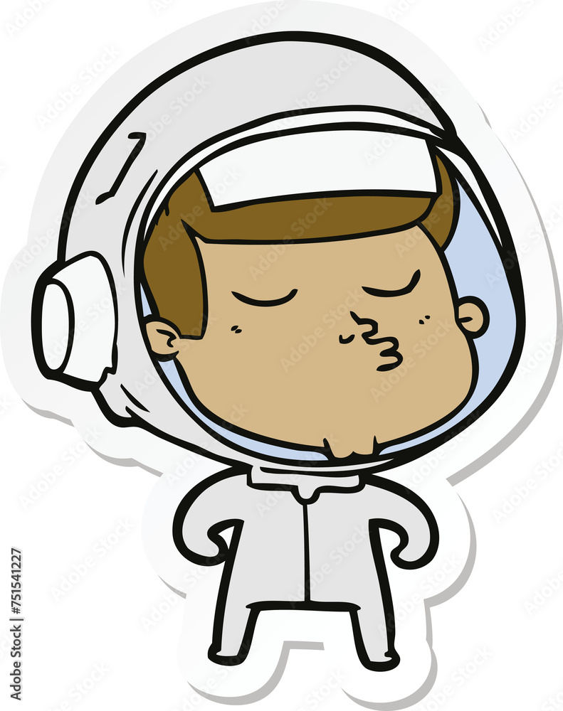 sticker of a cartoon confident astronaut