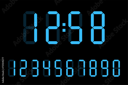 Digital clock numbers set. Electronic figures. Digital calculator numbers. Vector illustration