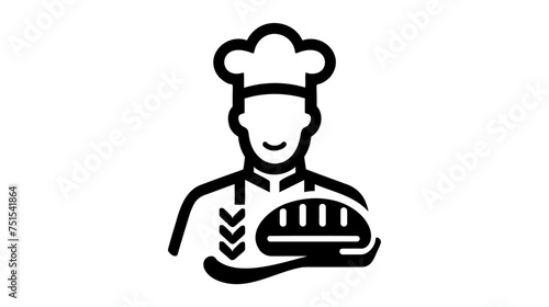 baker in a cooking hat vector outline. Kitchen simple black icon on white background photo