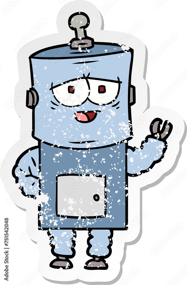 distressed sticker of a cartoon robot distressed sticker of a cartoon robot