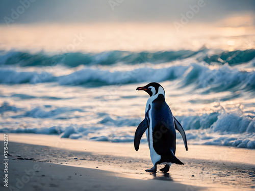African penguins  Pygoscelis papua  on the beach. South Africa