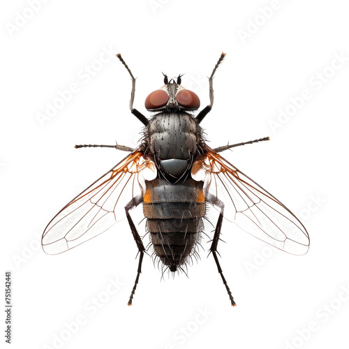 A large black and orange fly with red eyes Isolated on transparent background, PNG © vadymstock