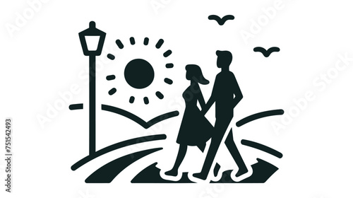 couple walking in the park. vector illustration on white background