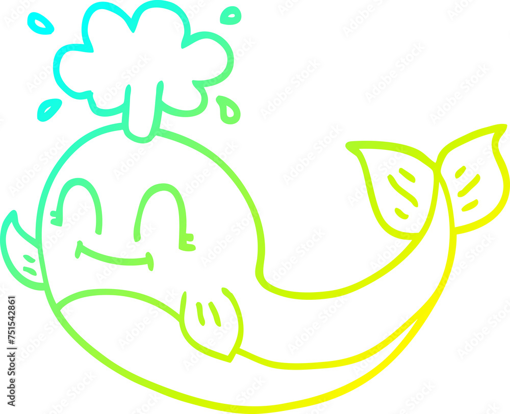 Fototapeta premium cold gradient line drawing cartoon happy whale