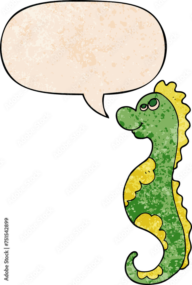 cartoon sea horse and speech bubble in retro texture style cartoon sea horse and speech bubble in retro texture style