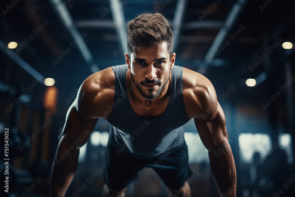 Generative AI image of young strong muscular man bodybuilder coach training in gym Generative AI image of young strong muscular man bodybuilder coach training in gym