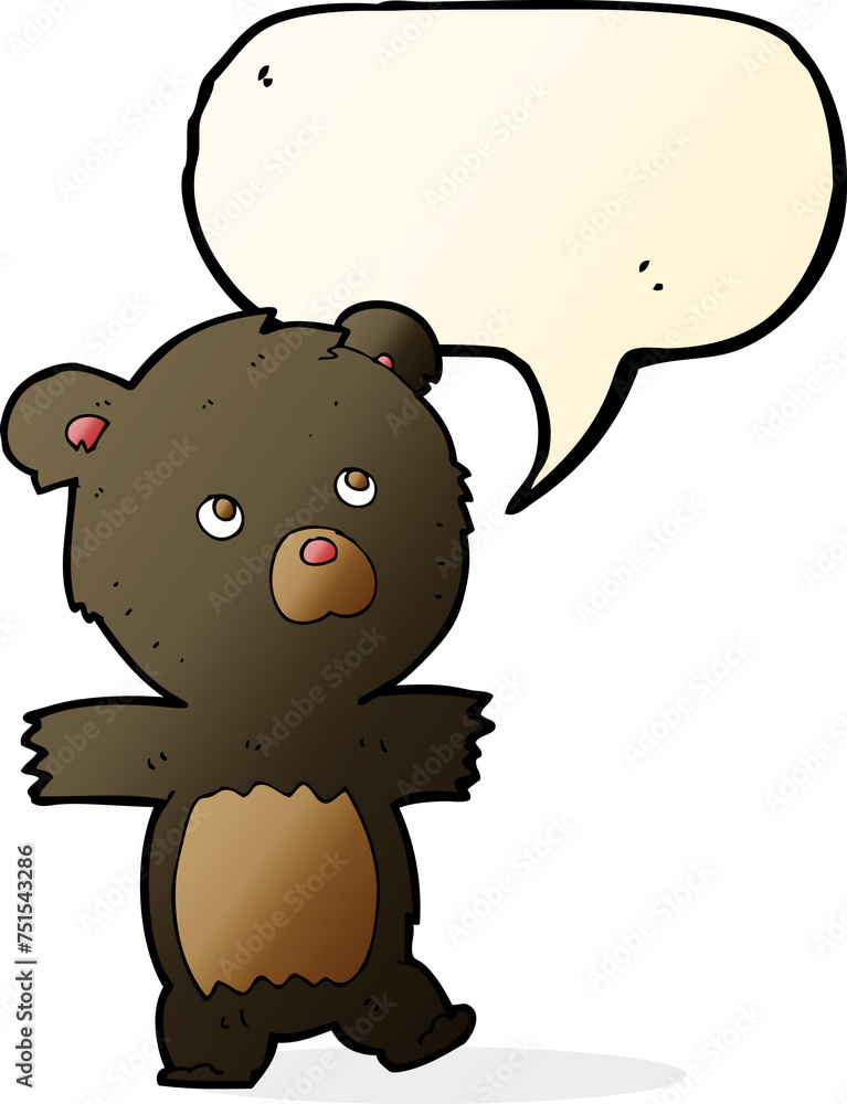 Naklejka premium cartoon cute black bear with speech bubble