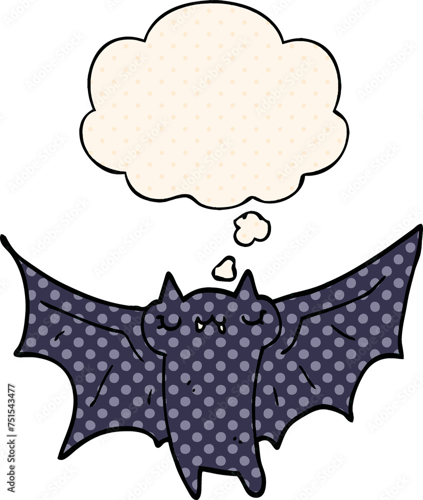 cute cartoon halloween bat and thought bubble in comic book style