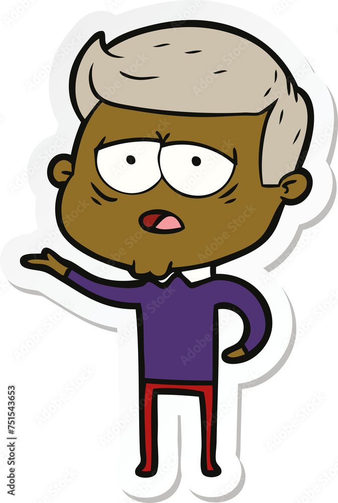 sticker of a cartoon tired man sticker of a cartoon tired man
