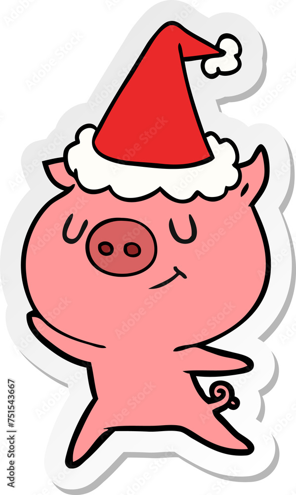happy sticker cartoon of a pig wearing santa hat happy sticker cartoon of a pig wearing santa hat