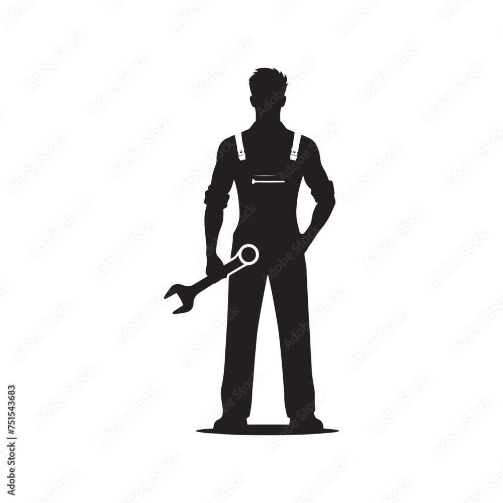 Automotive Artisan: Vector Mechanic Silhouette - Crafting Precision and Performance with Expertise and Skillful Proficiency. Vector Mechanic Illustration. Automotive Artisan: Vector Mechanic Silhouette - Crafting Precision and Performance with Expertise and Skillful Proficiency. Vector Mechanic Illustration.