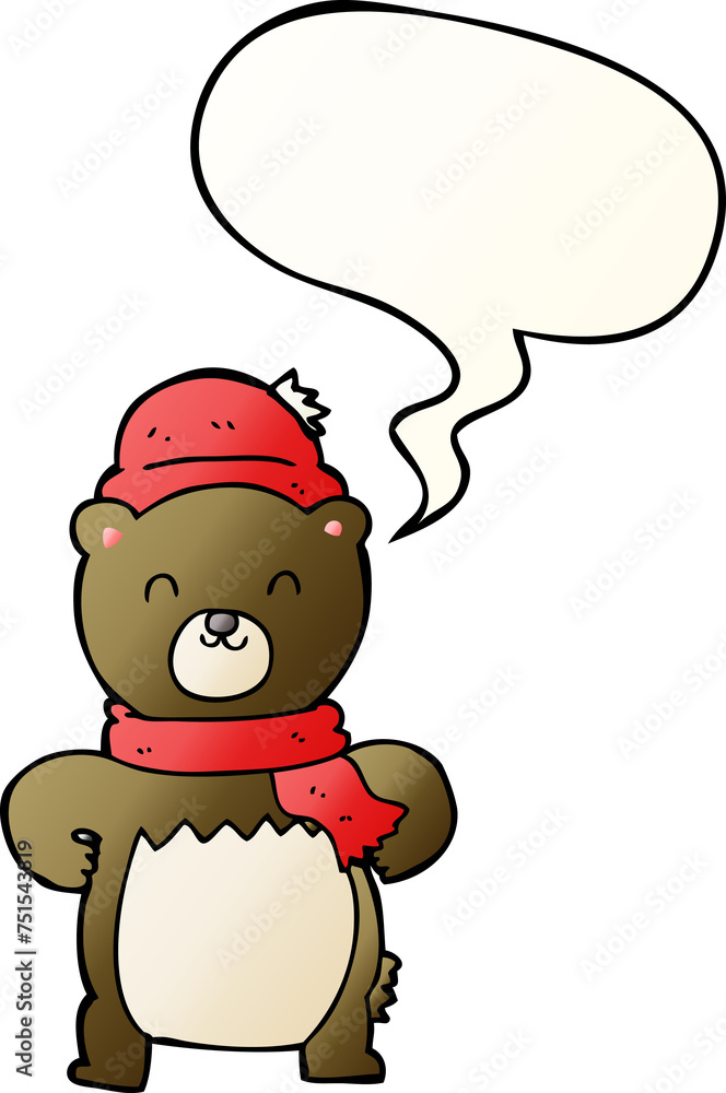 Naklejka premium cute cartoon bear and speech bubble in smooth gradient style