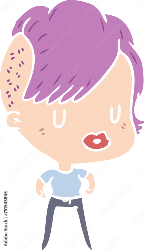 flat color style cartoon girl with punk hipster haircut flat color style cartoon girl with punk hipster haircut