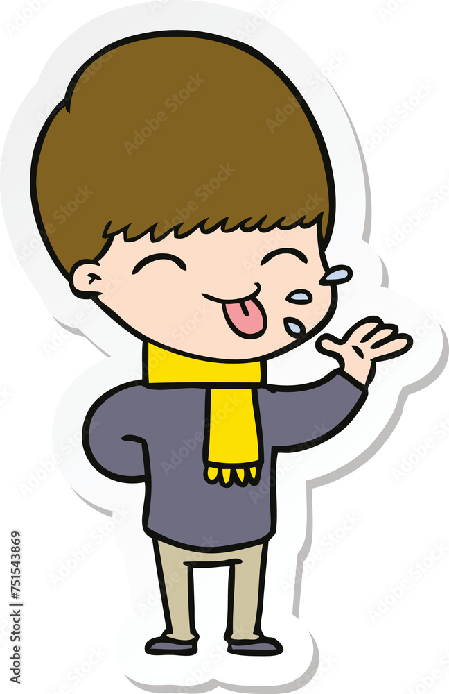sticker of a cartoon boy sticking out tongue sticker of a cartoon boy sticking out tongue