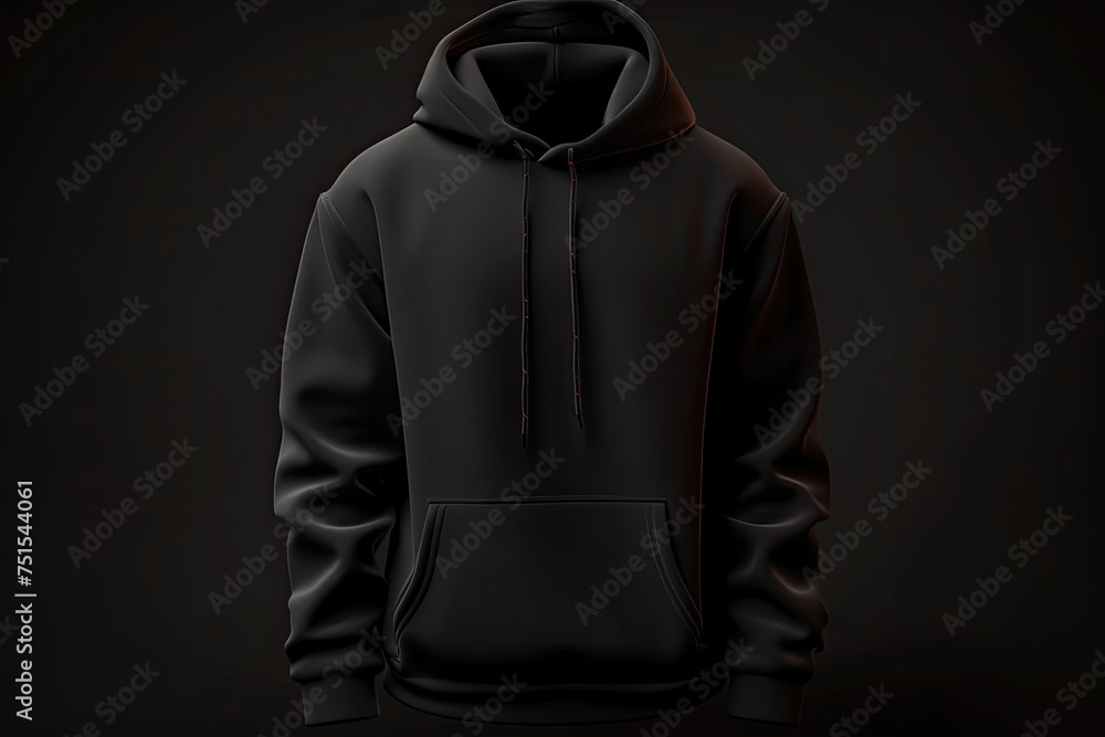Photo black hoodie mockup with hood and pocket isolated on black background Photo black hoodie mockup with hood and pocket isolated on black background
