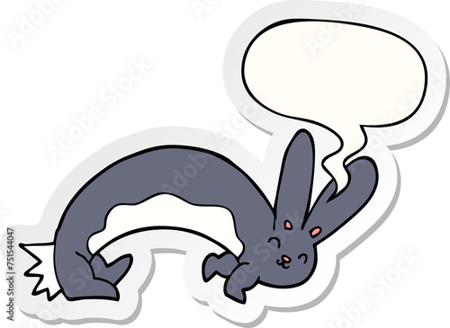funny cartoon rabbit and speech bubble sticker
