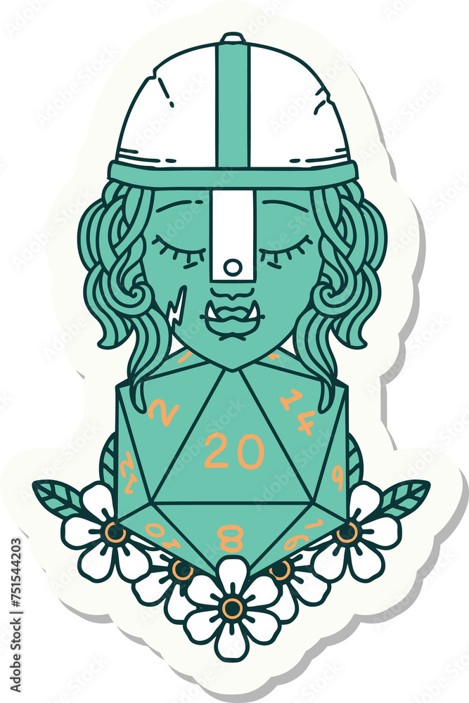 half orc fighter character with natural twenty dice roll sticker half orc fighter character with natural twenty dice roll sticker