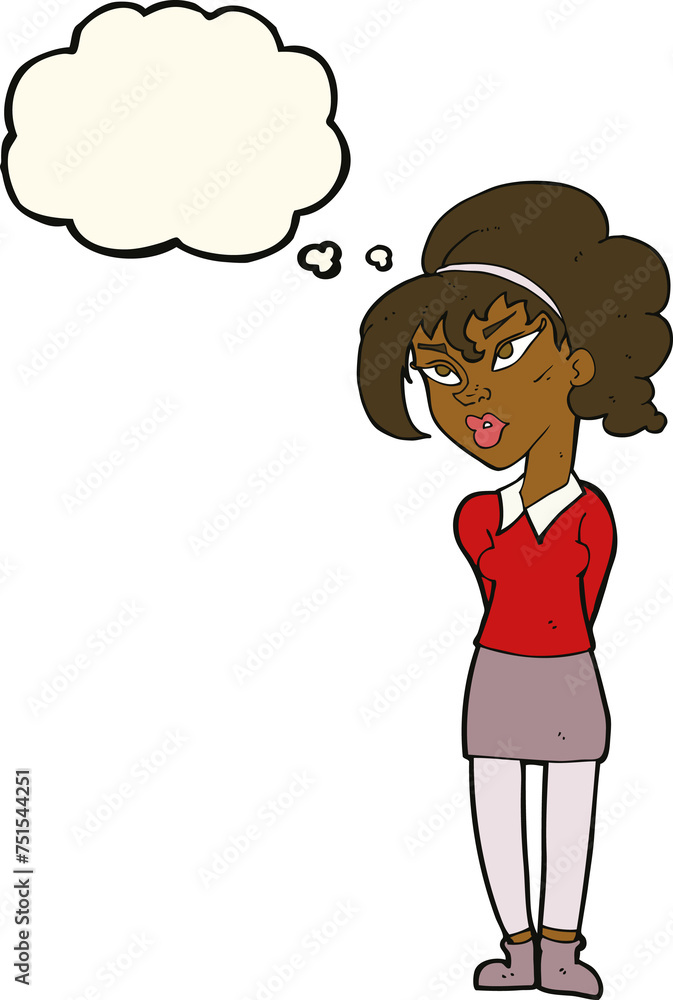 cartoon pretty girl tilting head with thought bubble cartoon pretty girl tilting head with thought bubble