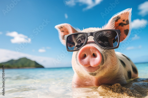 Funny animal on summer vacation enjoying tropical resort generative AI © Tetiana