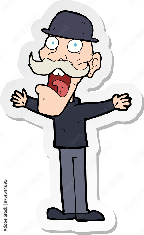 sticker of a cartoon man wearing bowler hat sticker of a cartoon man wearing bowler hat