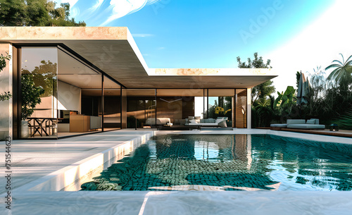 Villa moderne luxueuse avec piscine sous les tropiques © Concept Photo Studio