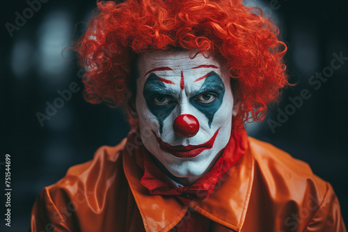 Horror circus actor performer clown fun time children fair Generative AI funny and freaky face expression
