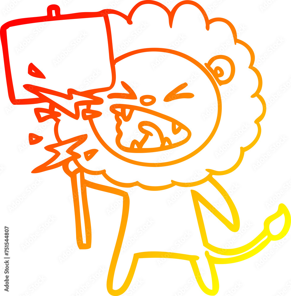 warm gradient line drawing cartoon roaring lion protester