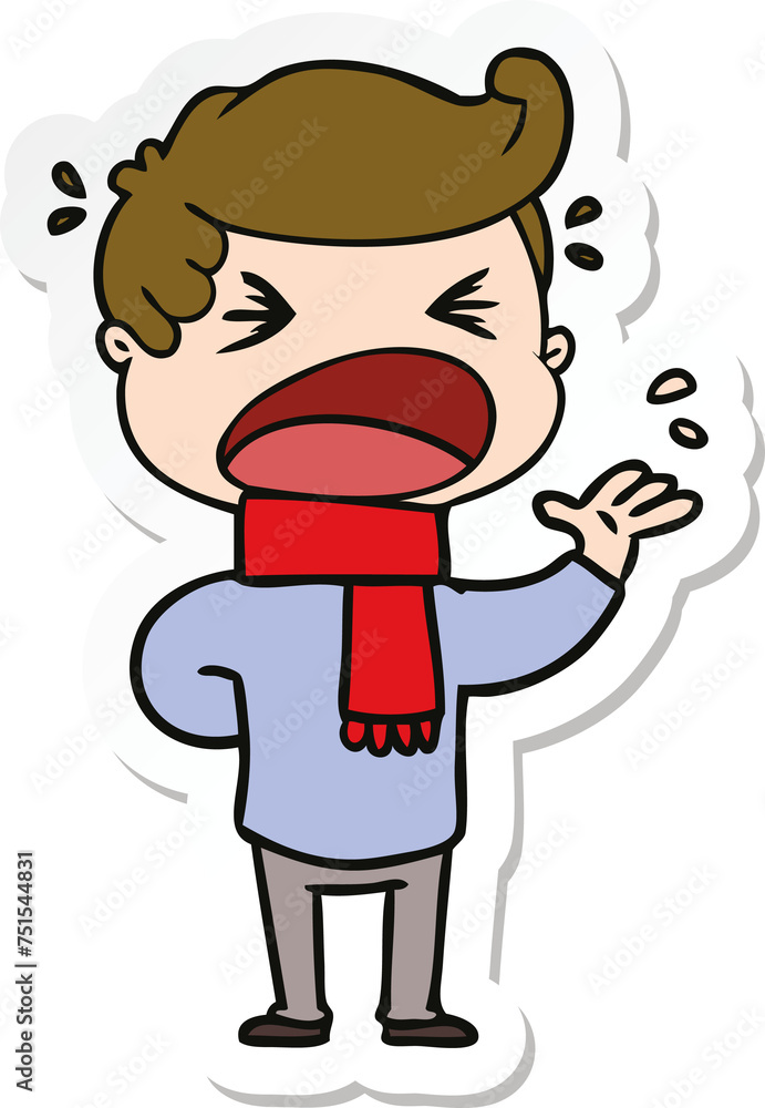 sticker of a cartoon shouting man sticker of a cartoon shouting man