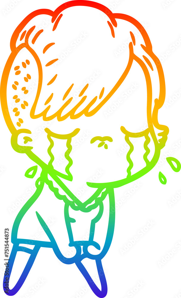 rainbow gradient line drawing cartoon crying girl rainbow gradient line drawing cartoon crying girl