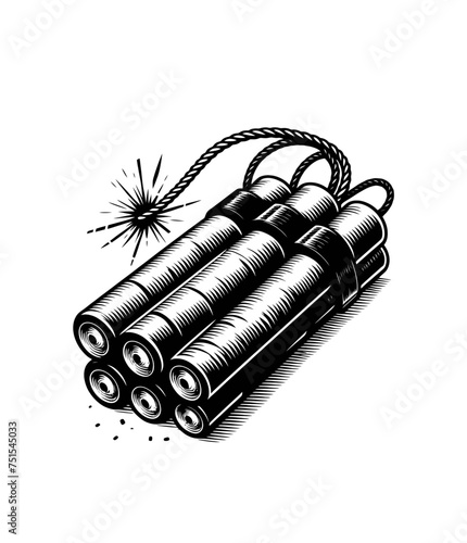 Dynamite bundle with lit fuse illustration, isolated vector illustration, explosive-themed artwork, dramatic design concept.