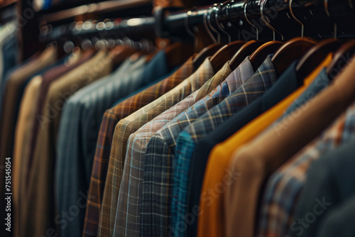 Stylish men's jackets in men's shop, show men's suits for business meetings sale, Showroom