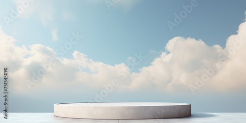 Podium on cloudy sky background with empty space for product placement