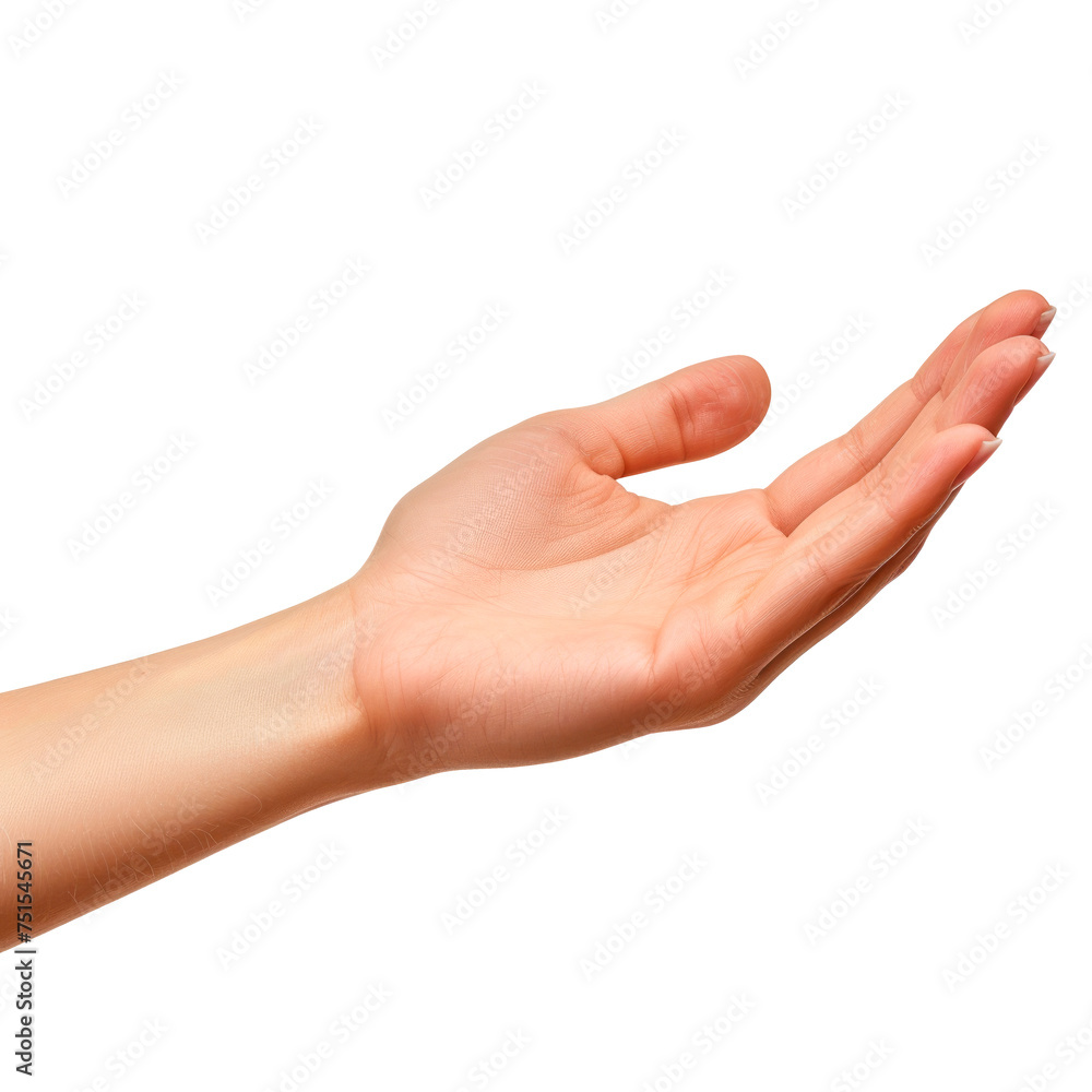 A hand is shown. Concept of openness and welcoming, as if the hand is offering something to someone Isolated on transparent background, PNG A hand is shown. Concept of openness and welcoming, as if the hand is offering something to someone Isolated on transparent background, PNG