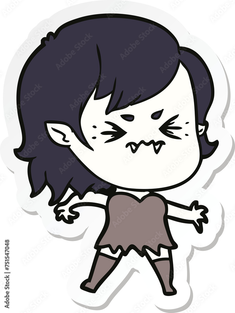 sticker of a annoyed cartoon vampire girl sticker of a annoyed cartoon vampire girl
