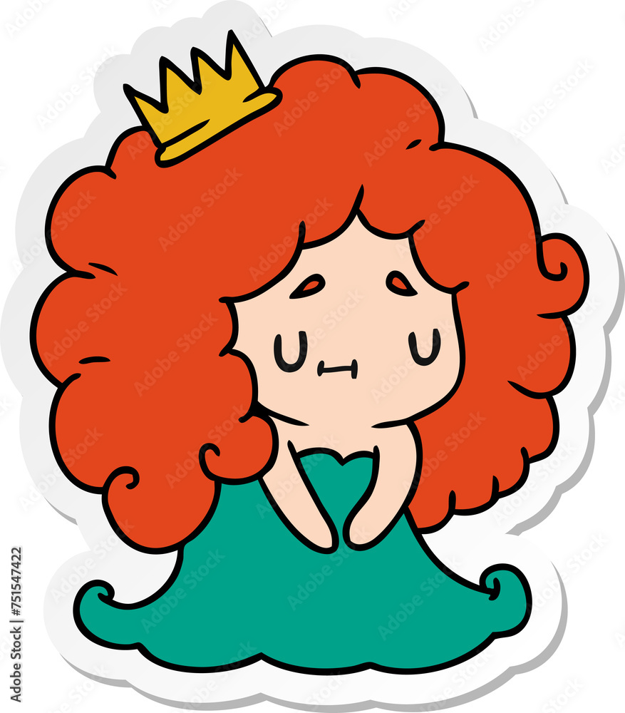 Obraz premium sticker cartoon of a cute kawaii princess girl