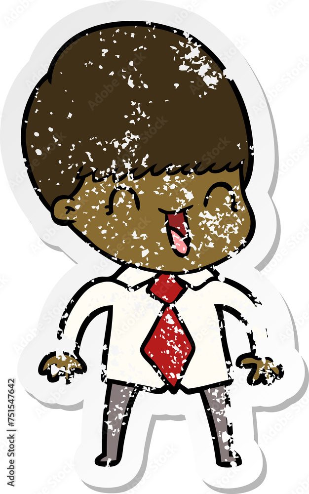 Fototapeta premium distressed sticker of a happy cartoon boy