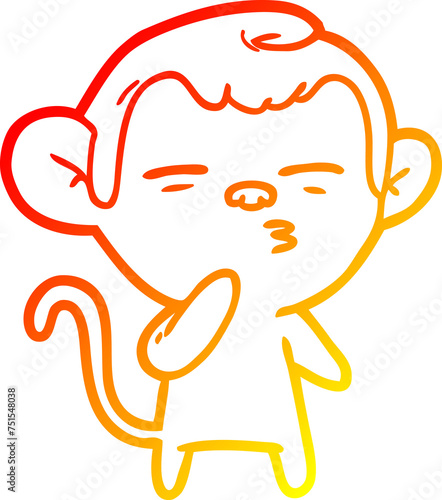 Photography warm gradient line drawing cartoon suspicious monkey