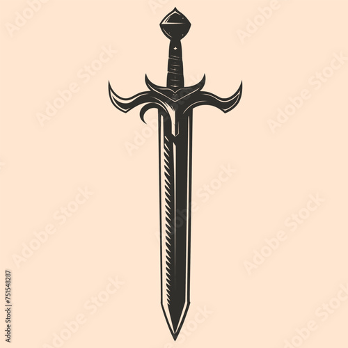 Black and White Sword Outline Silhouette Ornament Vector Art for Logo and Icon, Sketch, Tattoo, Clip Art