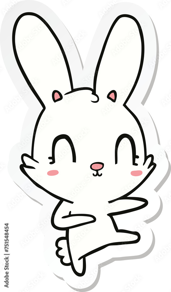 sticker of a cute cartoon rabbit dancing sticker of a cute cartoon rabbit dancing