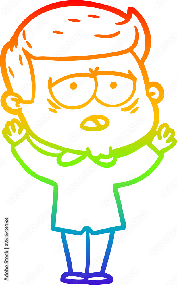 rainbow gradient line drawing cartoon tired man rainbow gradient line drawing cartoon tired man