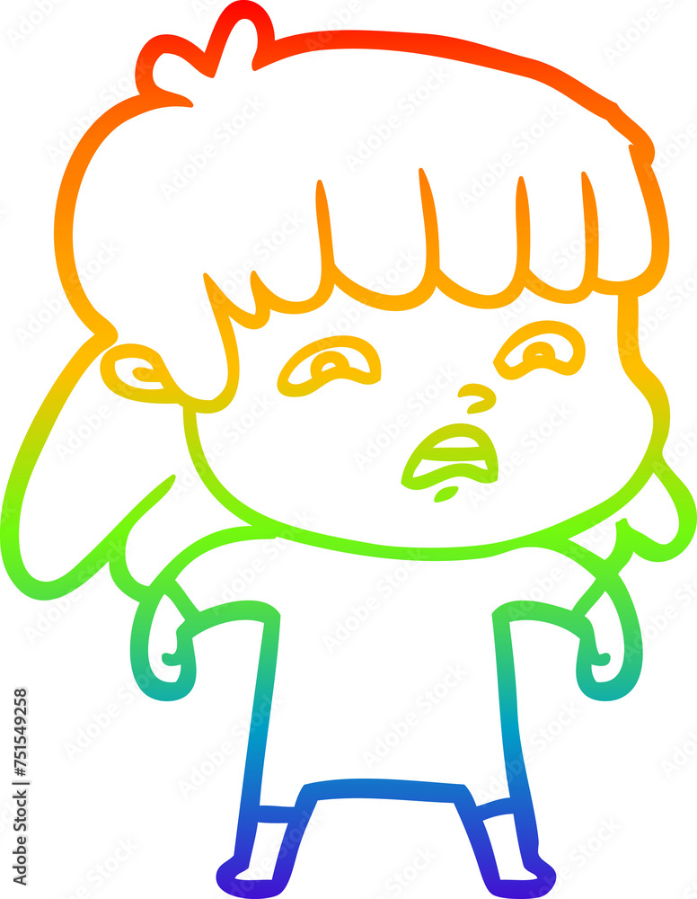 rainbow gradient line drawing cartoon worried woman rainbow gradient line drawing cartoon worried woman