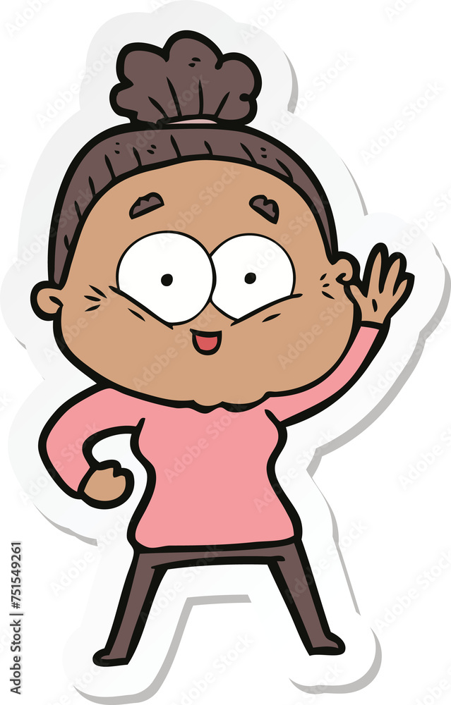 sticker of a cartoon happy old woman sticker of a cartoon happy old woman