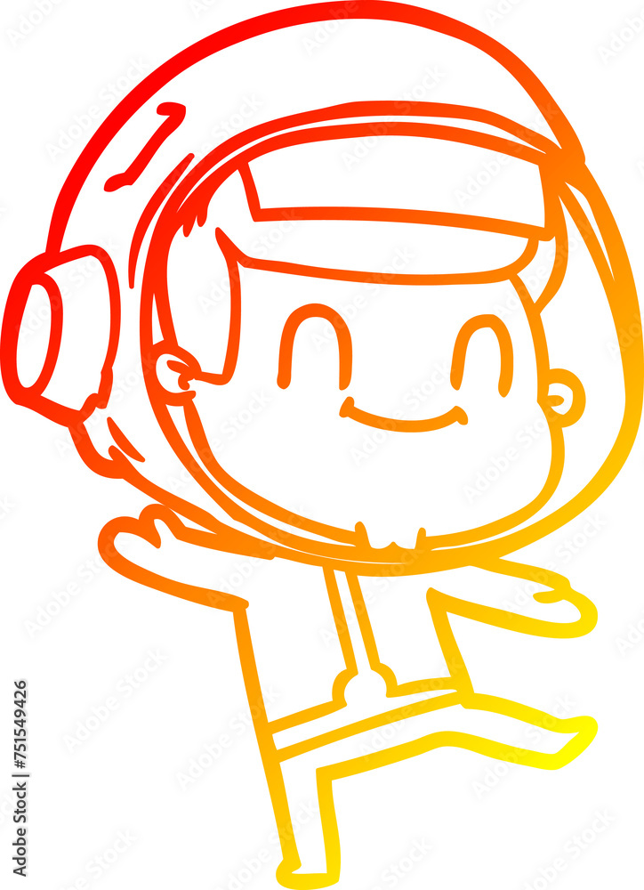 warm gradient line drawing happy cartoon astronaut man
