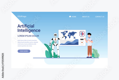 Artificial Intelligence, Chatbot, using and chatting artificial intelligence chat bot developed by tech company. Digital chat bot, robot application, conversation assistant concept flat vector